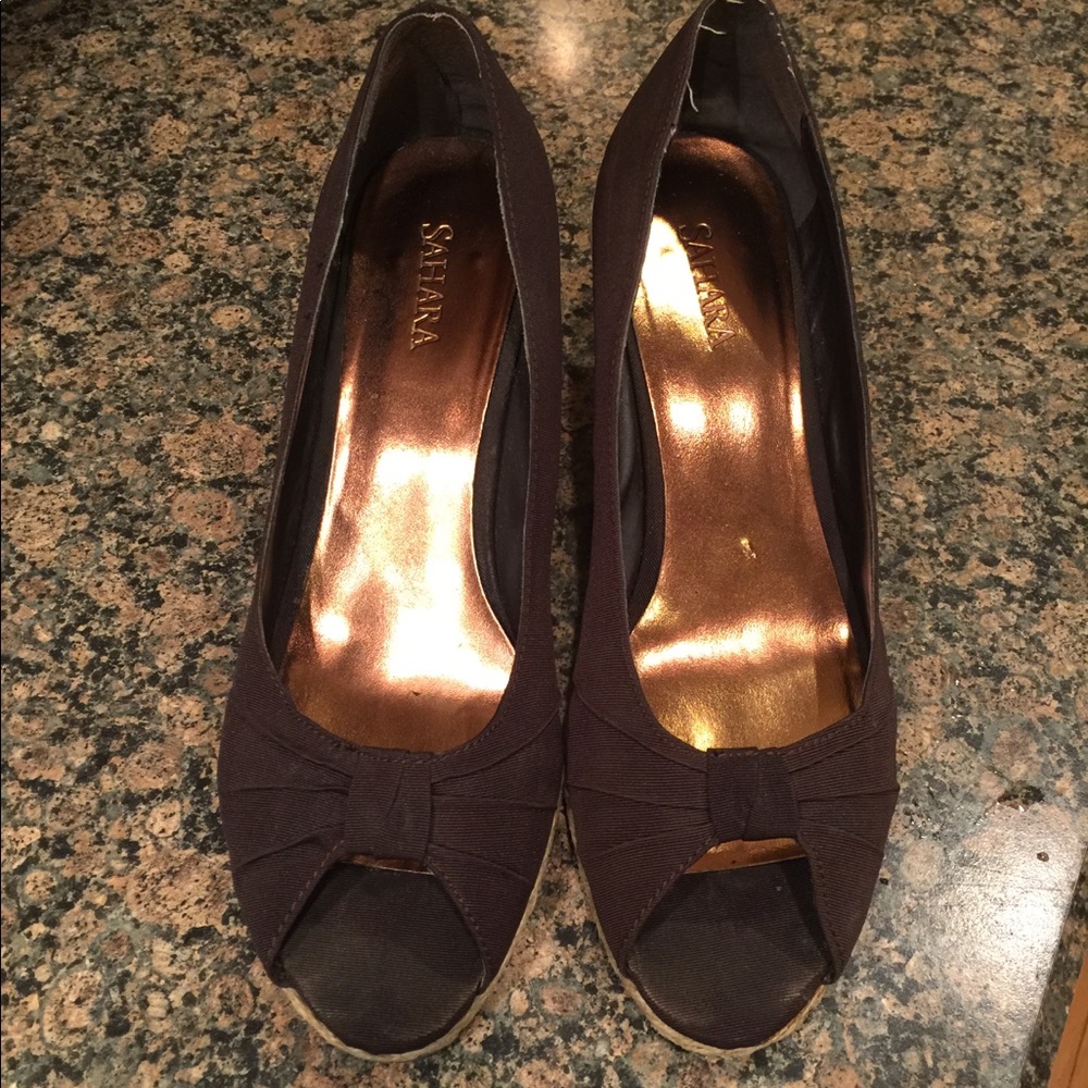 Brown Ladies Wedges Peep Toe Size 10